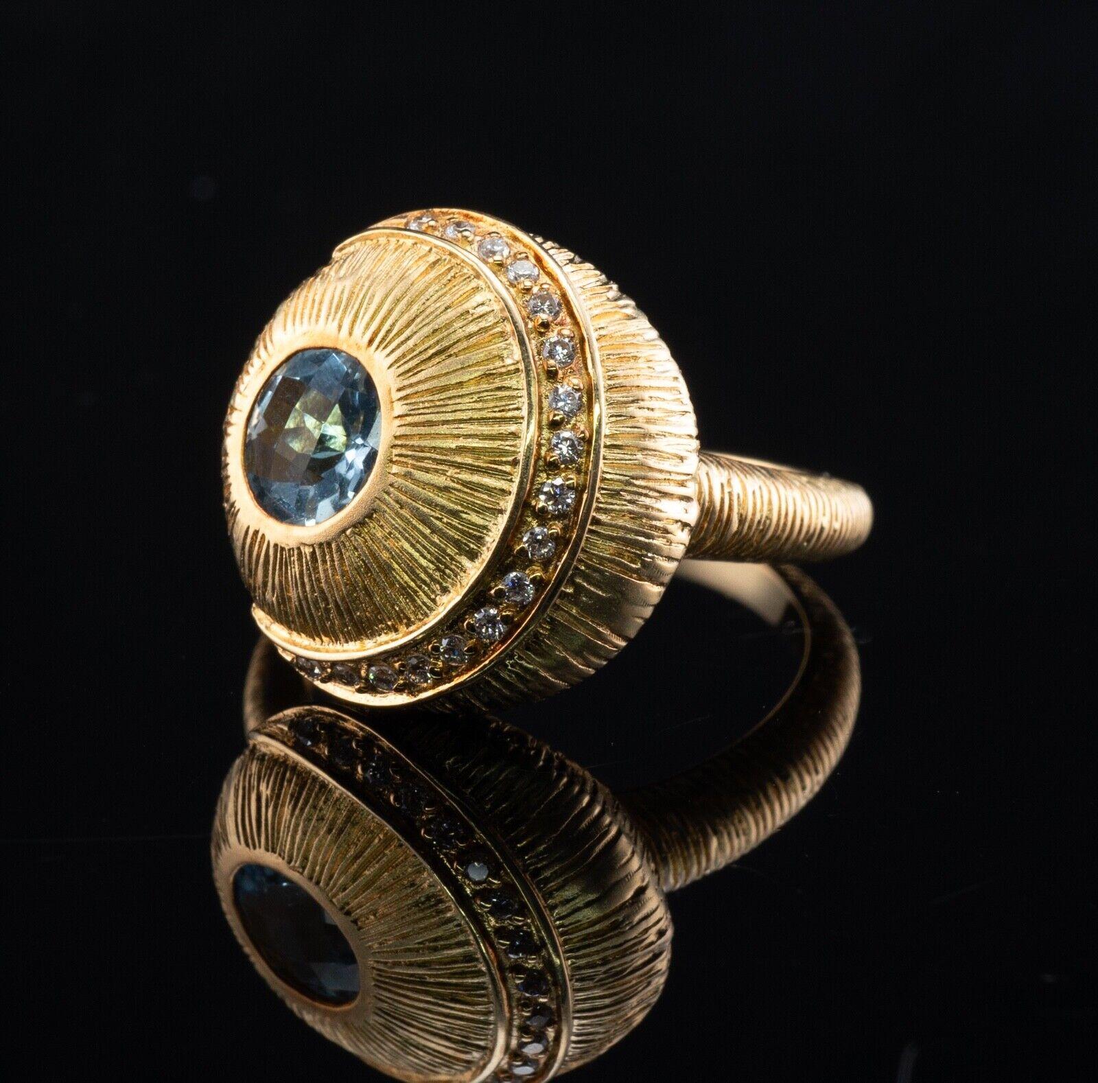 Natural Aquamarine Diamond Sphere Ring 18K Gold Hallmarked For Sale 3