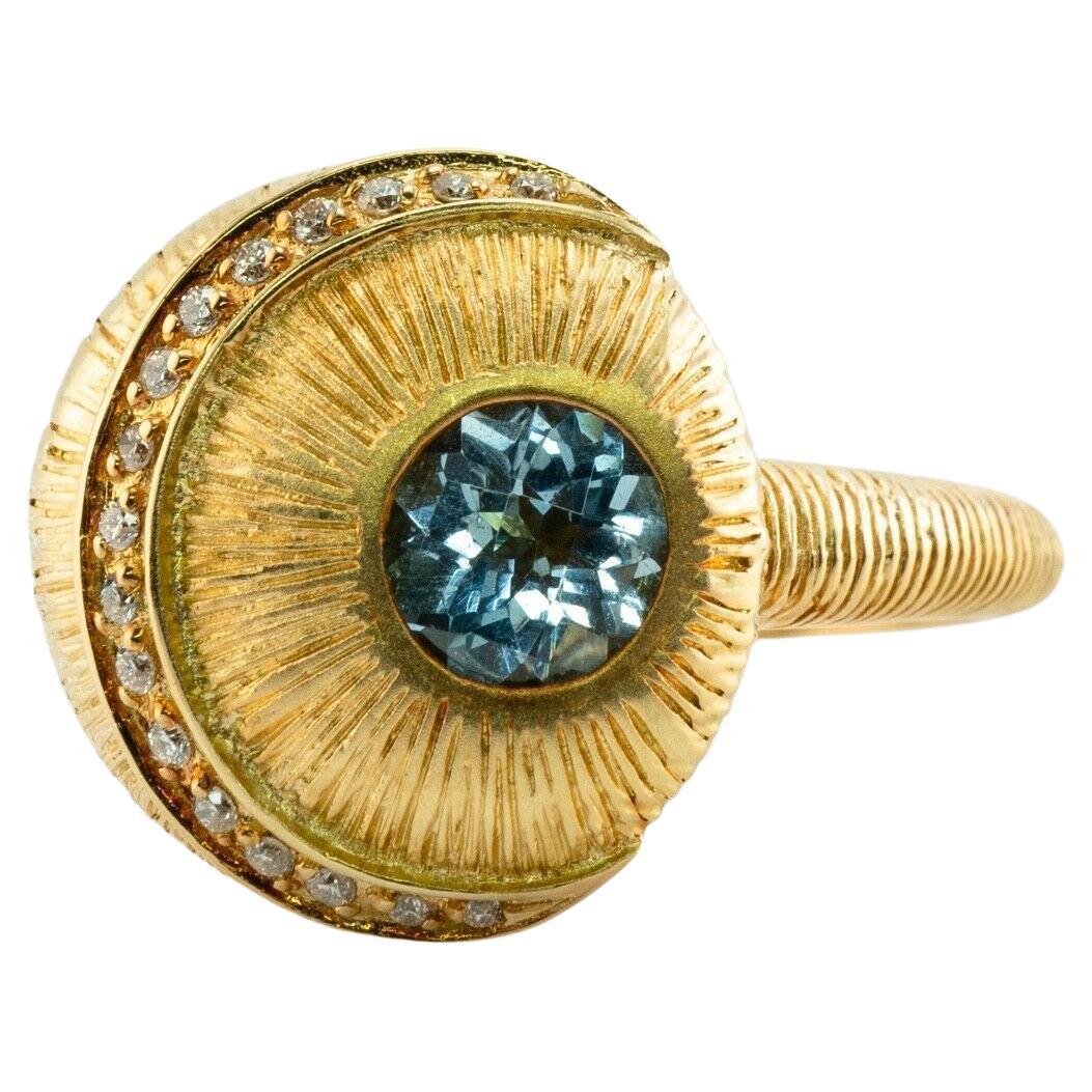 Natural Aquamarine Diamond Sphere Ring 18K Gold Hallmarked