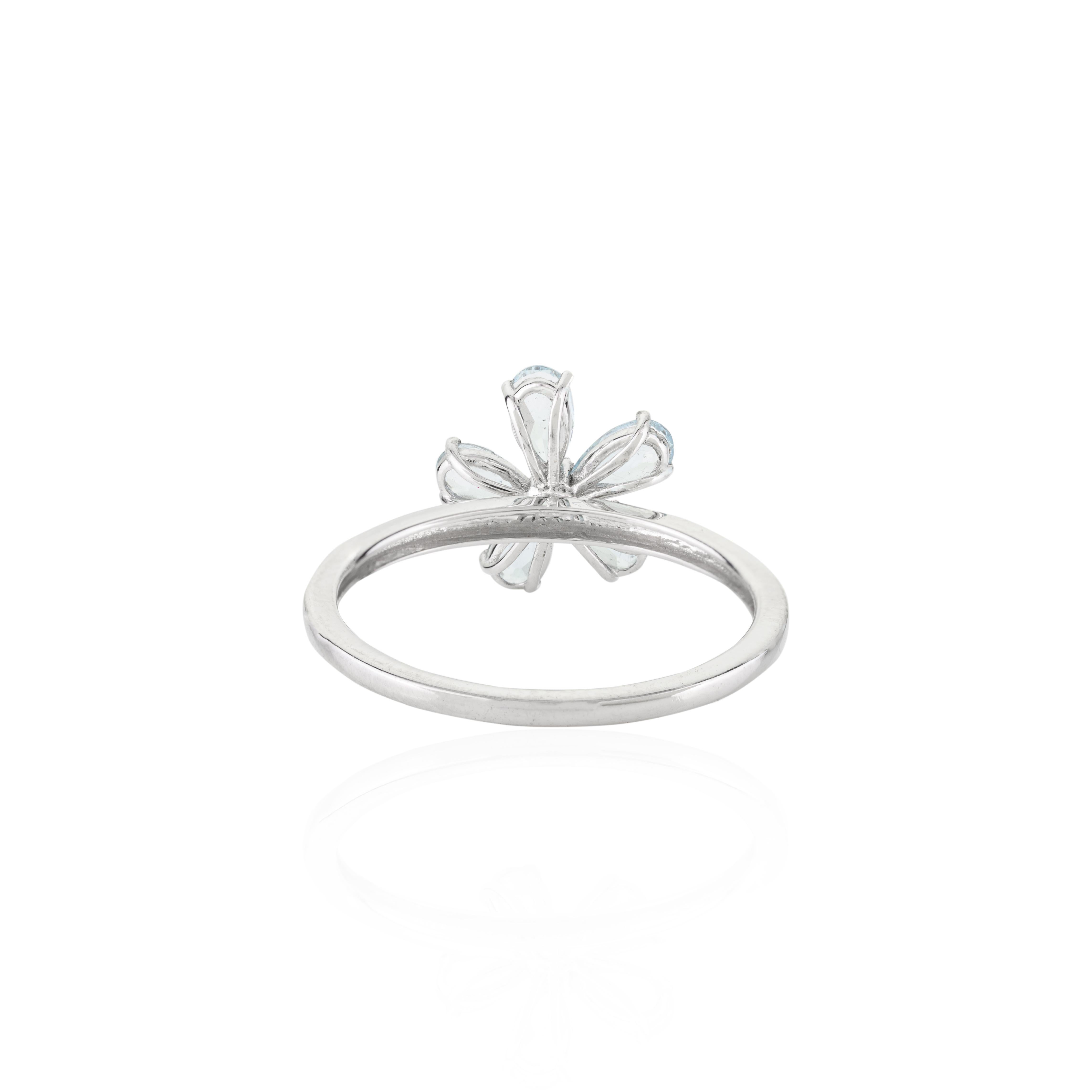 For Sale:  Natural Aquamarine Diamond Spring Flower Ring in 18k White Gold for Her 5
