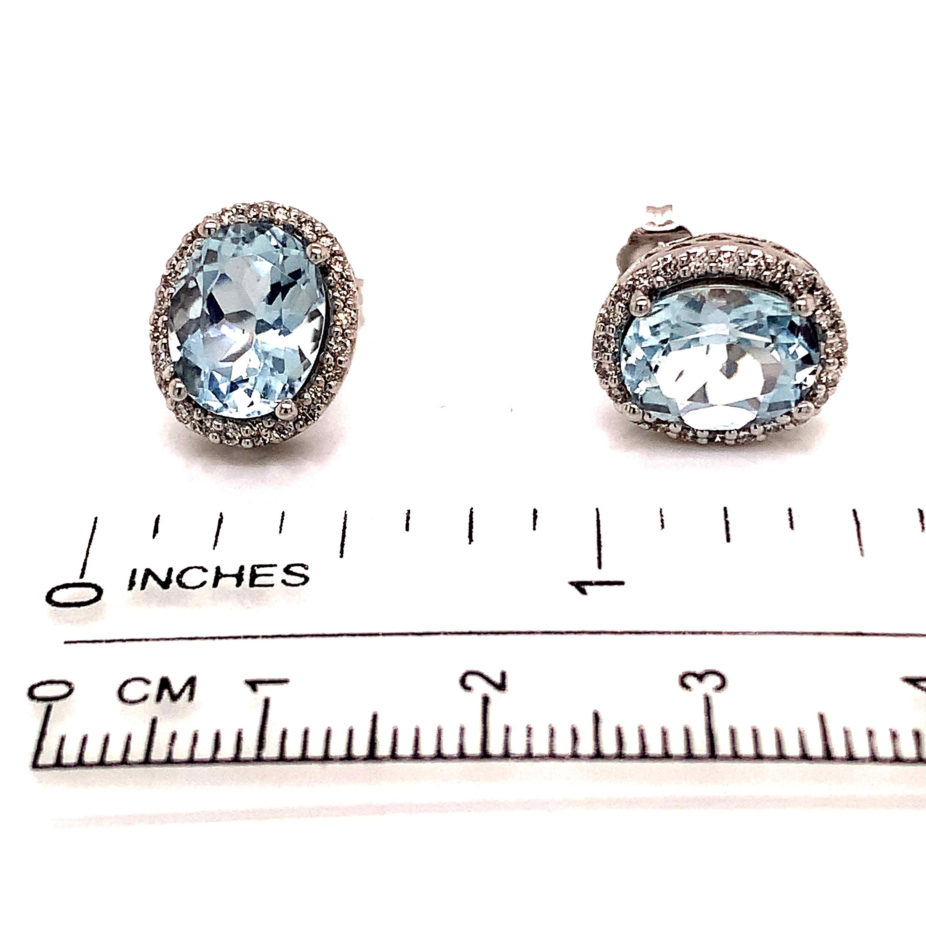 Natural Aquamarine Diamond Stud Earrings 14k WG 5.46 TCW Certified In New Condition For Sale In Brooklyn, NY