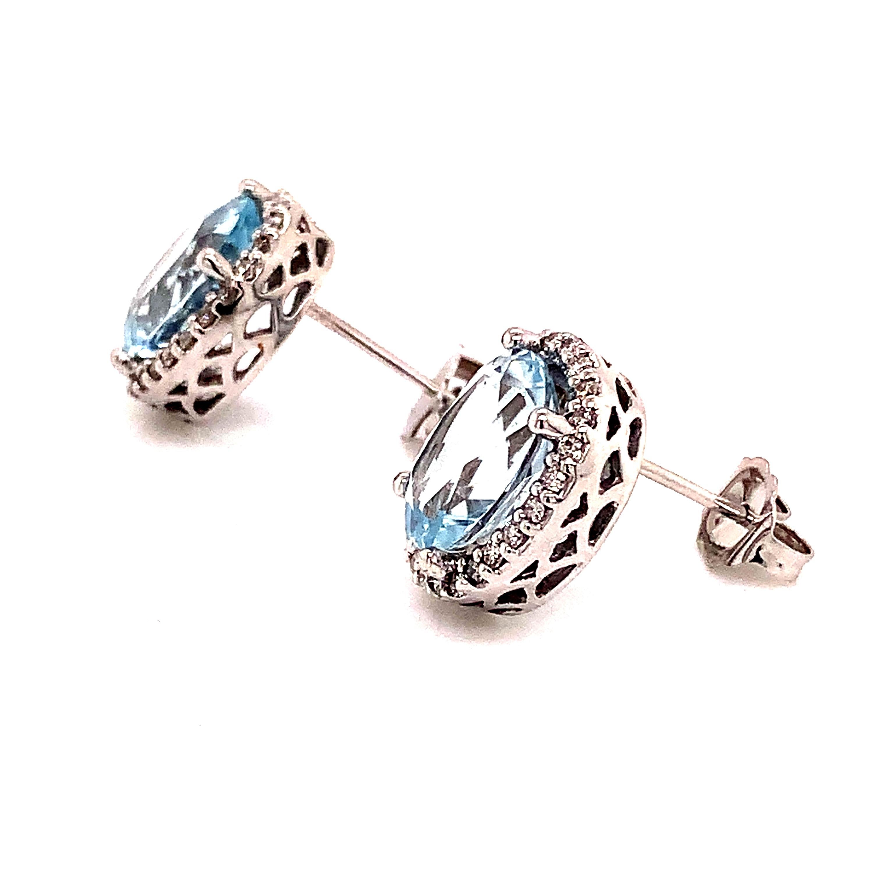 Women's Natural Aquamarine Diamond Stud Earrings 14k WG 5.46 TCW Certified For Sale