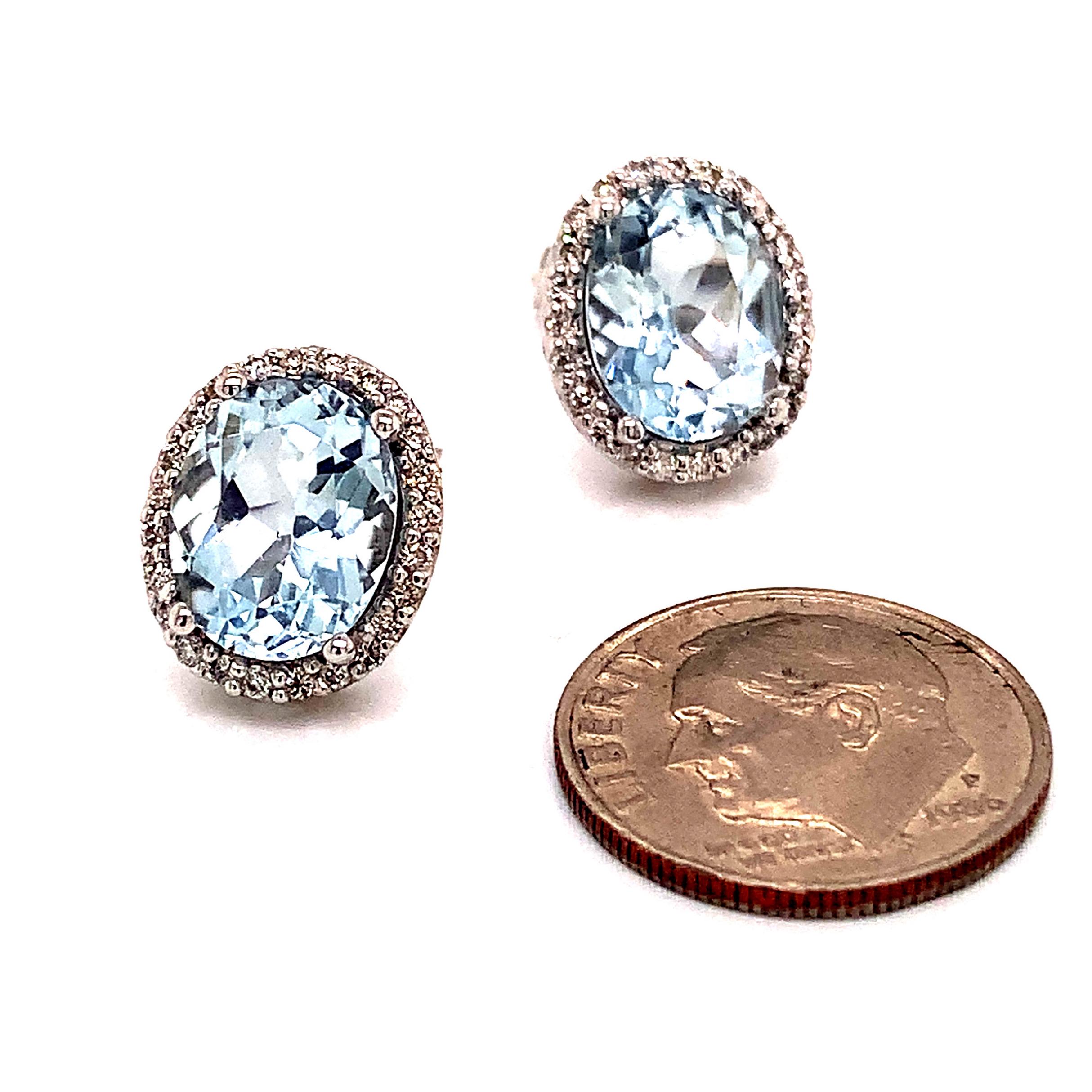 Natural Aquamarine Diamond Stud Earrings 14k WG 5.46 TCW Certified For Sale 1