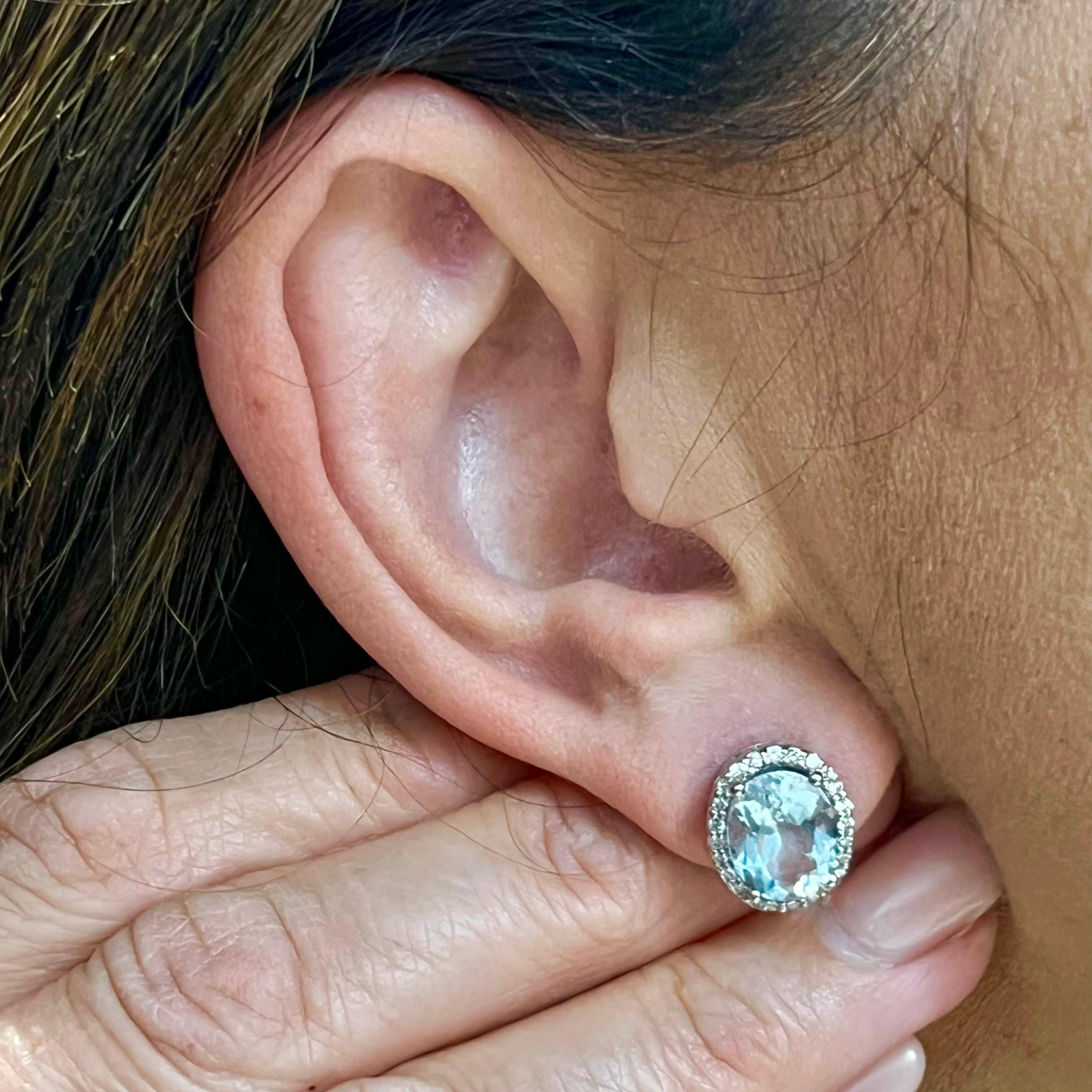 Natural Aquamarine Diamond Stud Earrings 14k WG 5.46 TCW Certified For Sale 2