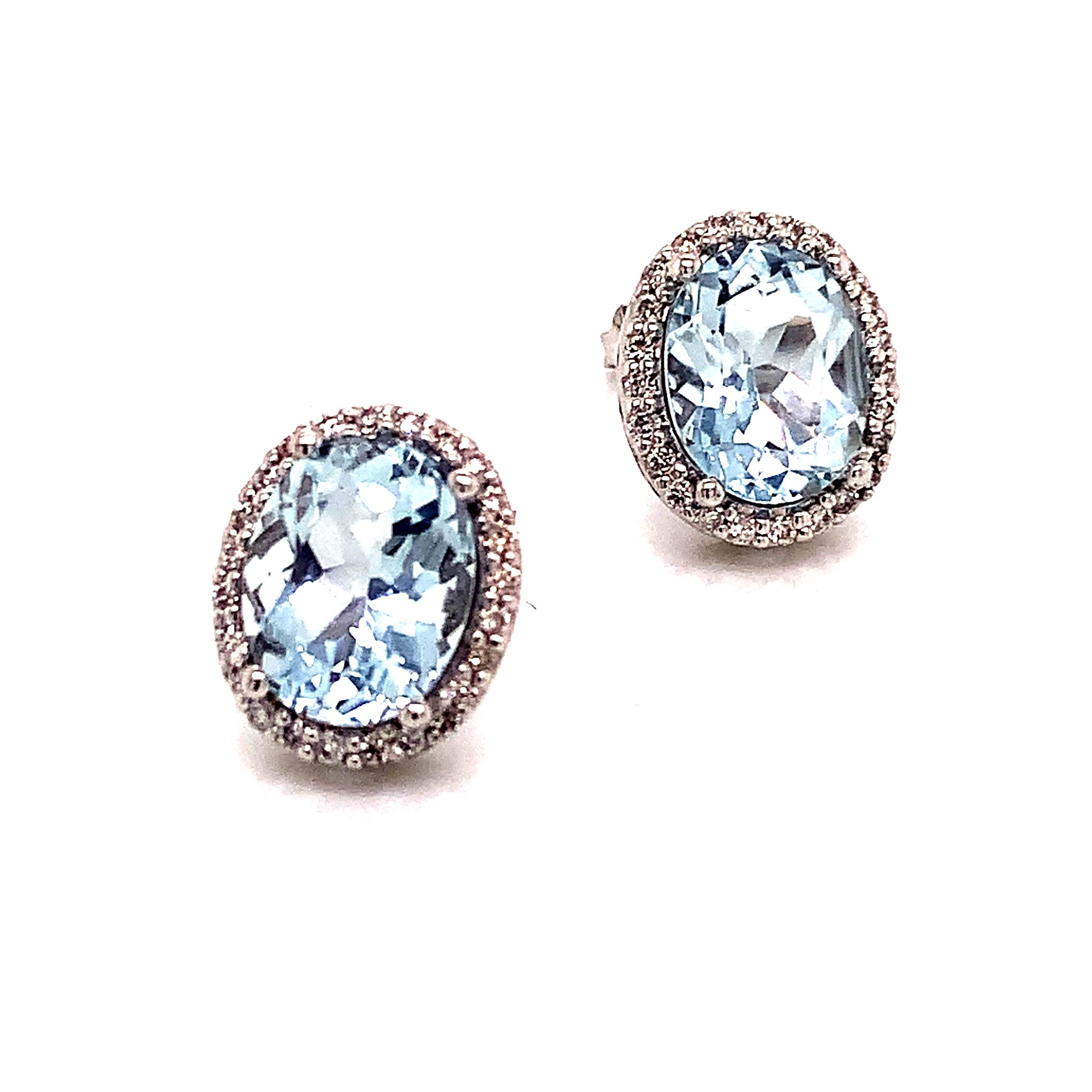 Natural Aquamarine Diamond Stud Earrings 14k WG 5.46 TCW Certified For Sale 3