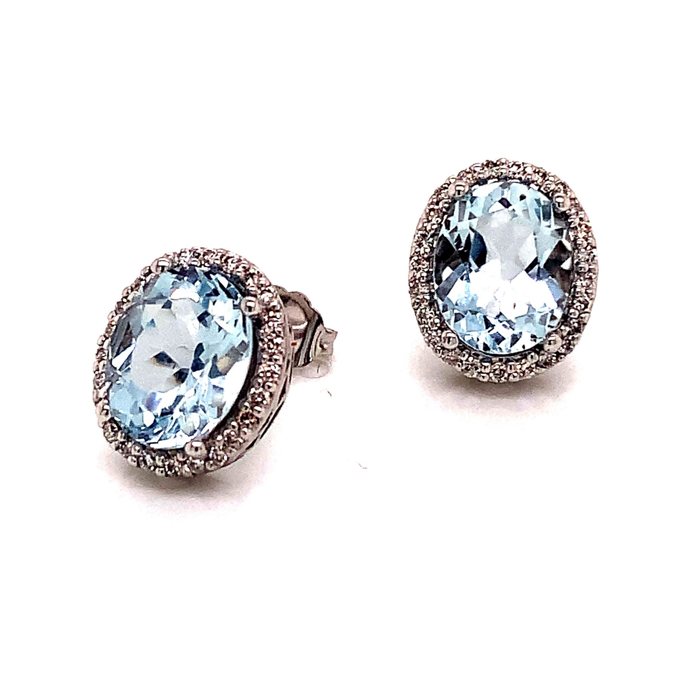 Natural Aquamarine Diamond Stud Earrings 14k WG 5.46 TCW Certified For Sale 4