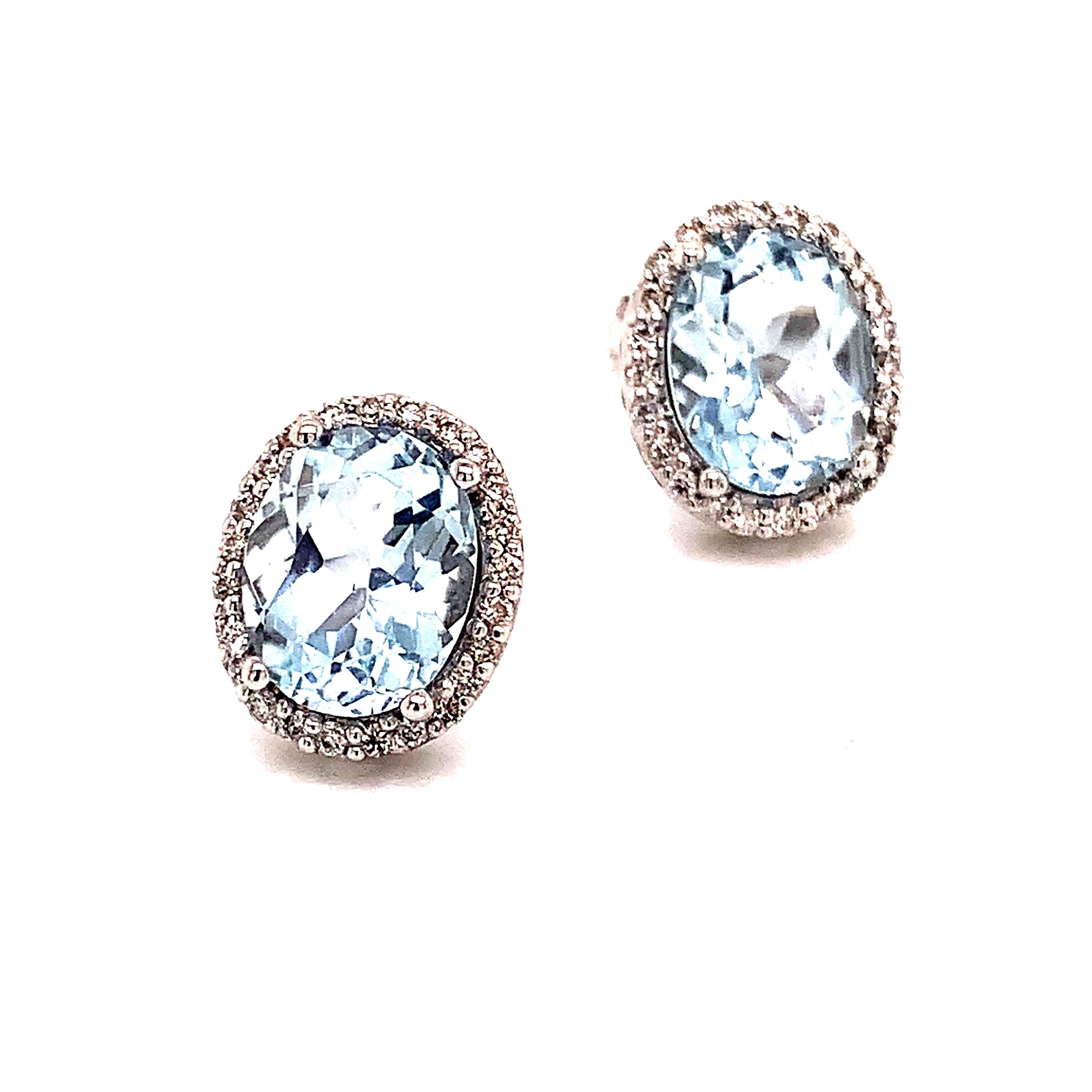 Natural Aquamarine Diamond Stud Earrings 14k WG 5.46 TCW Certified For Sale 5