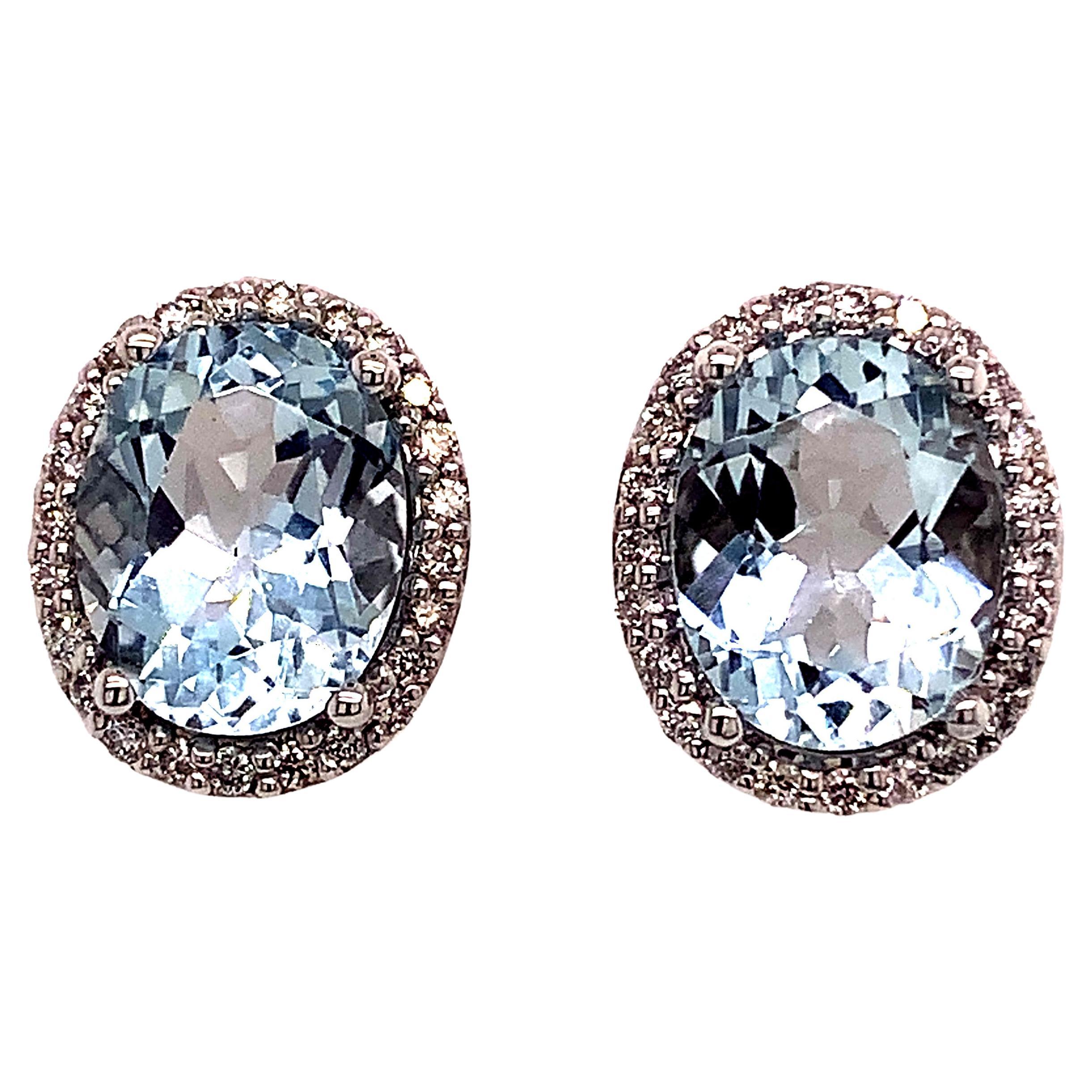 Natural Aquamarine Diamond Stud Earrings 14k WG 5.46 TCW Certified For Sale