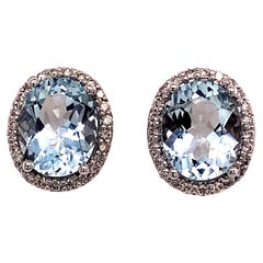 Natural Aquamarine Diamond Stud Earrings 14k WG 5.46 TCW Certified