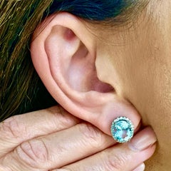 Orecchini con diamanti di acquamarina naturale 14k WG 5,46 TCW certificati