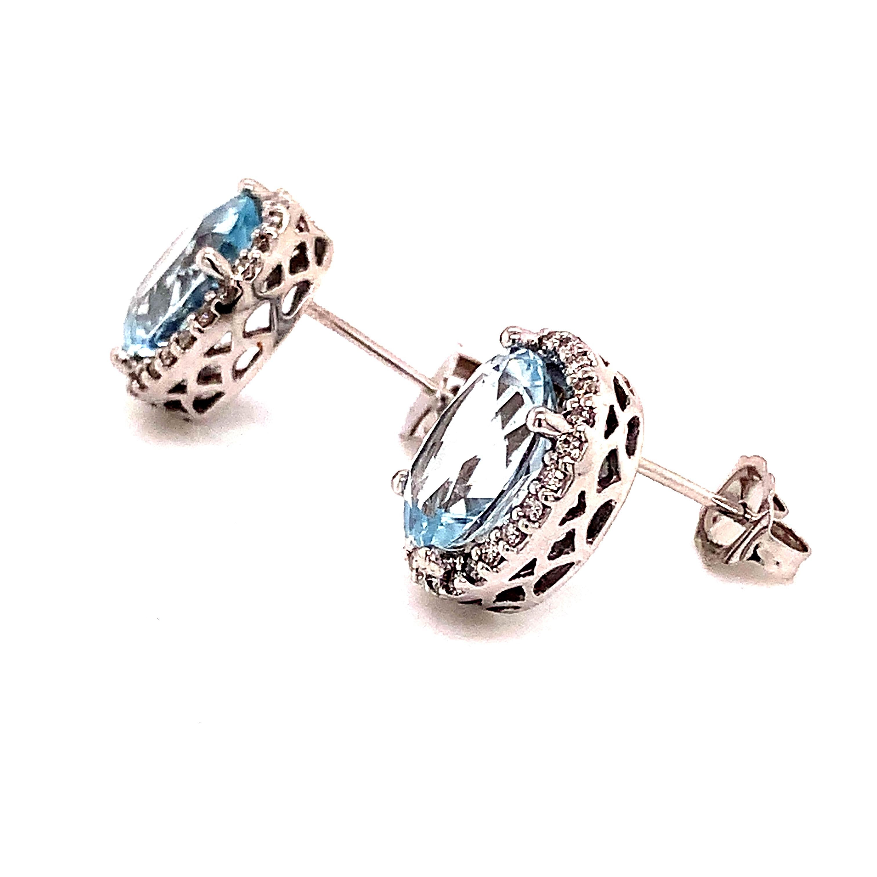 Orecchini con diamanti di acquamarina naturale 14k WG 5,46 TCW certificati In condizioni Nuovo in vendita a Brooklyn, NY