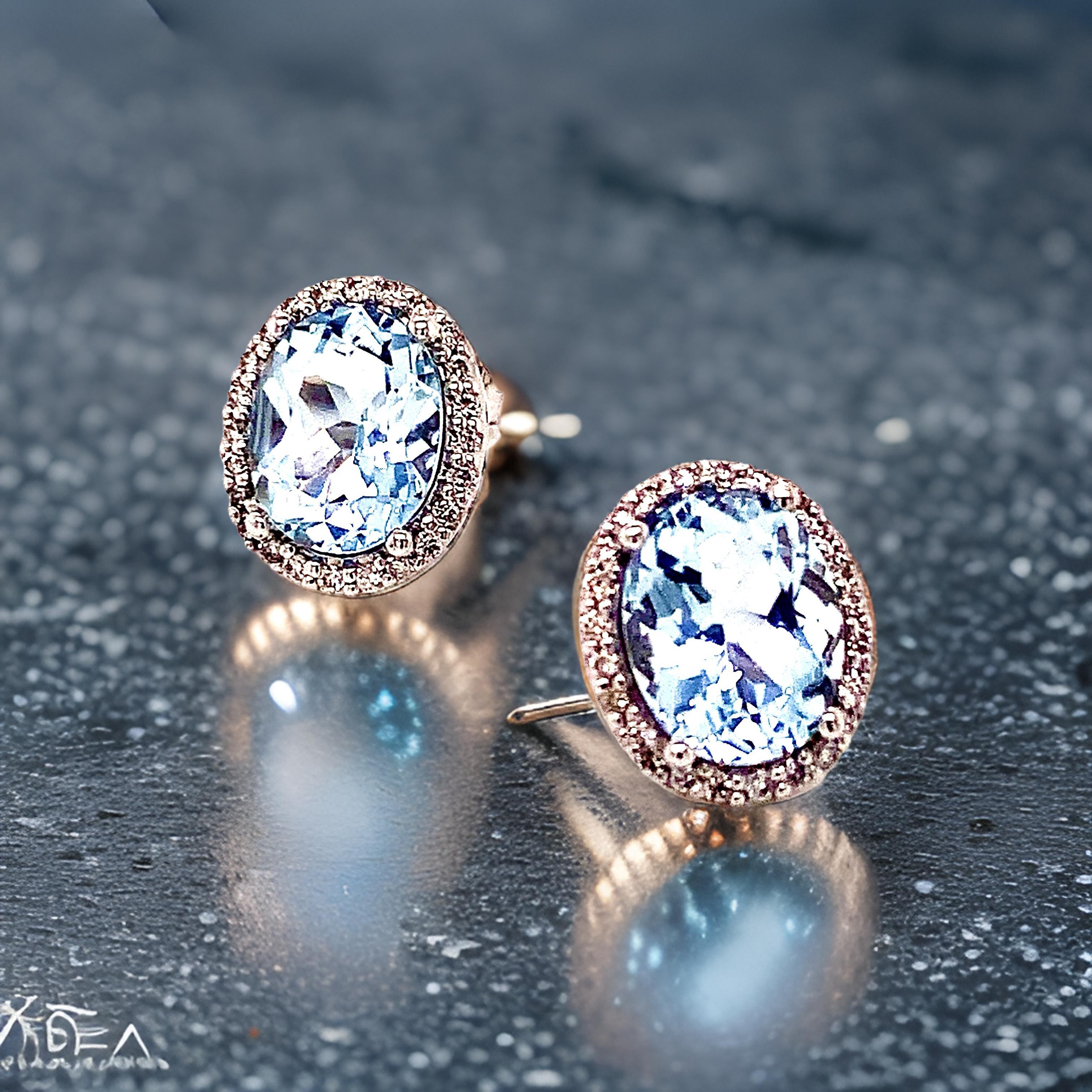 Orecchini con diamanti di acquamarina naturale 14k WG 5,46 TCW certificati in vendita 2