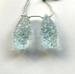 Natürliche Aquamarin Tropfen 2 Stück geschnitzt Ohrringe Paar Edelstein für Schmuck
