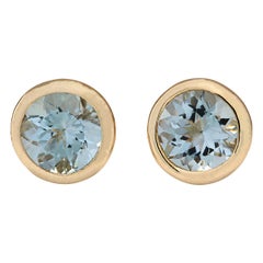 Exquisitos Pendientes de Aguamarina Natural en Oro Amarillo de 14 Kilates