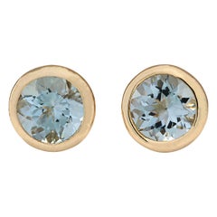 Exquisite Natural Aquamarine Earrings In 14 Karat Yellow Gold 