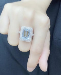Natürlicher Aquamarin, Smaragd & Diamant Ring in 18k Gold