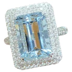 Natürlicher Aquamarin, Smaragd & Diamant Ring in 18k Gold