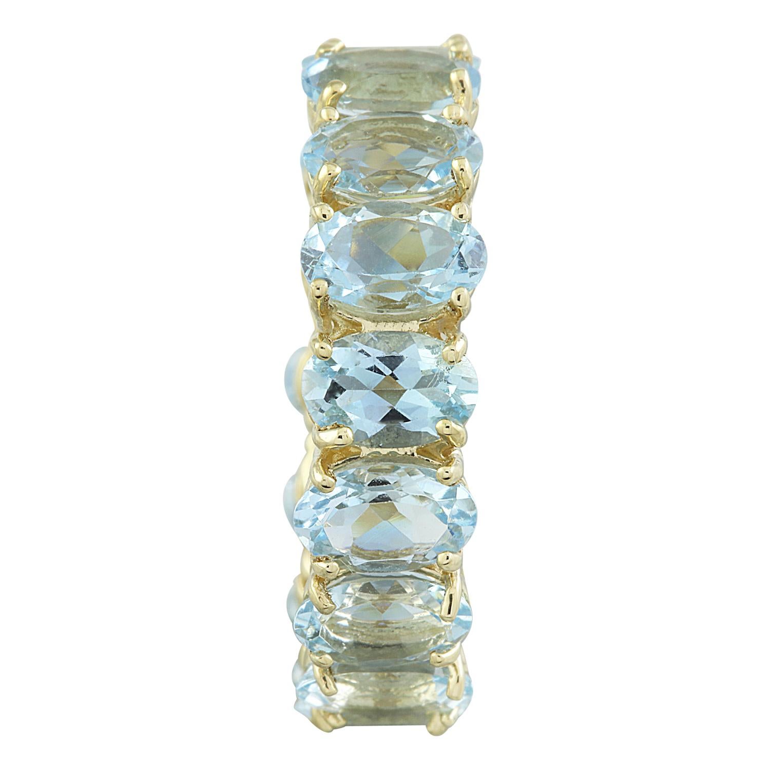 Introducing our exquisite Natural Aquamarine Eternity Ring crafted in opulent 14K Yellow Gold. This captivating piece is a true testament to elegance and sophistication, destined to elevate any ensemble with its timeless beauty.

Natural Aquamarine