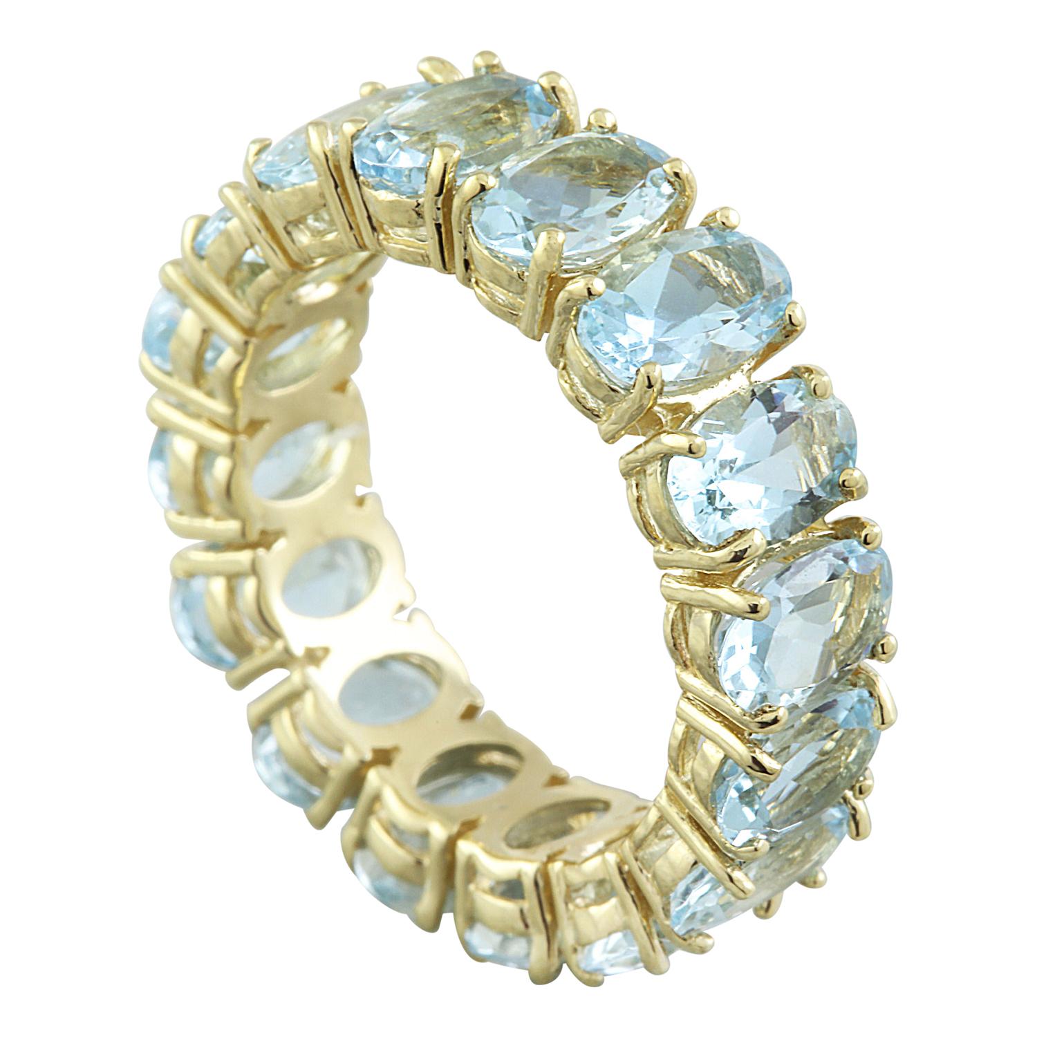 Modern Natural Aquamarine Eternity Ring In 14 Karat Yellow Gold Ring For Sale