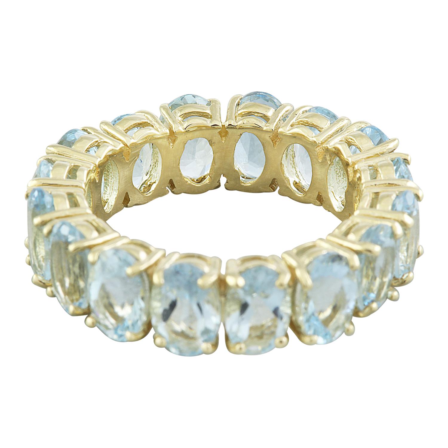 Emerald Cut Natural Aquamarine Eternity Ring In 14 Karat Yellow Gold Ring For Sale