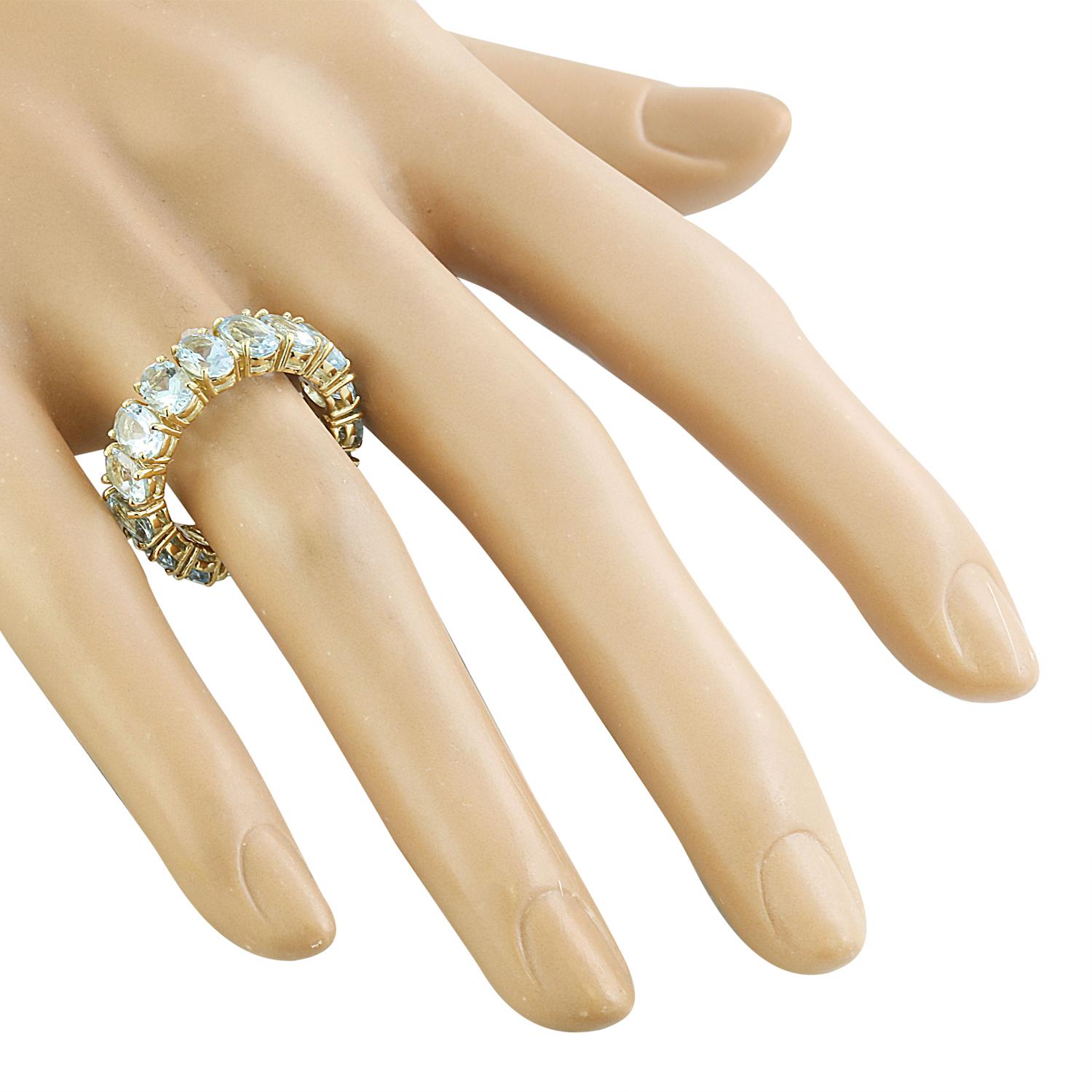 Natural Aquamarine Eternity Ring In 14 Karat Yellow Gold Ring In New Condition For Sale In Los Angeles, CA