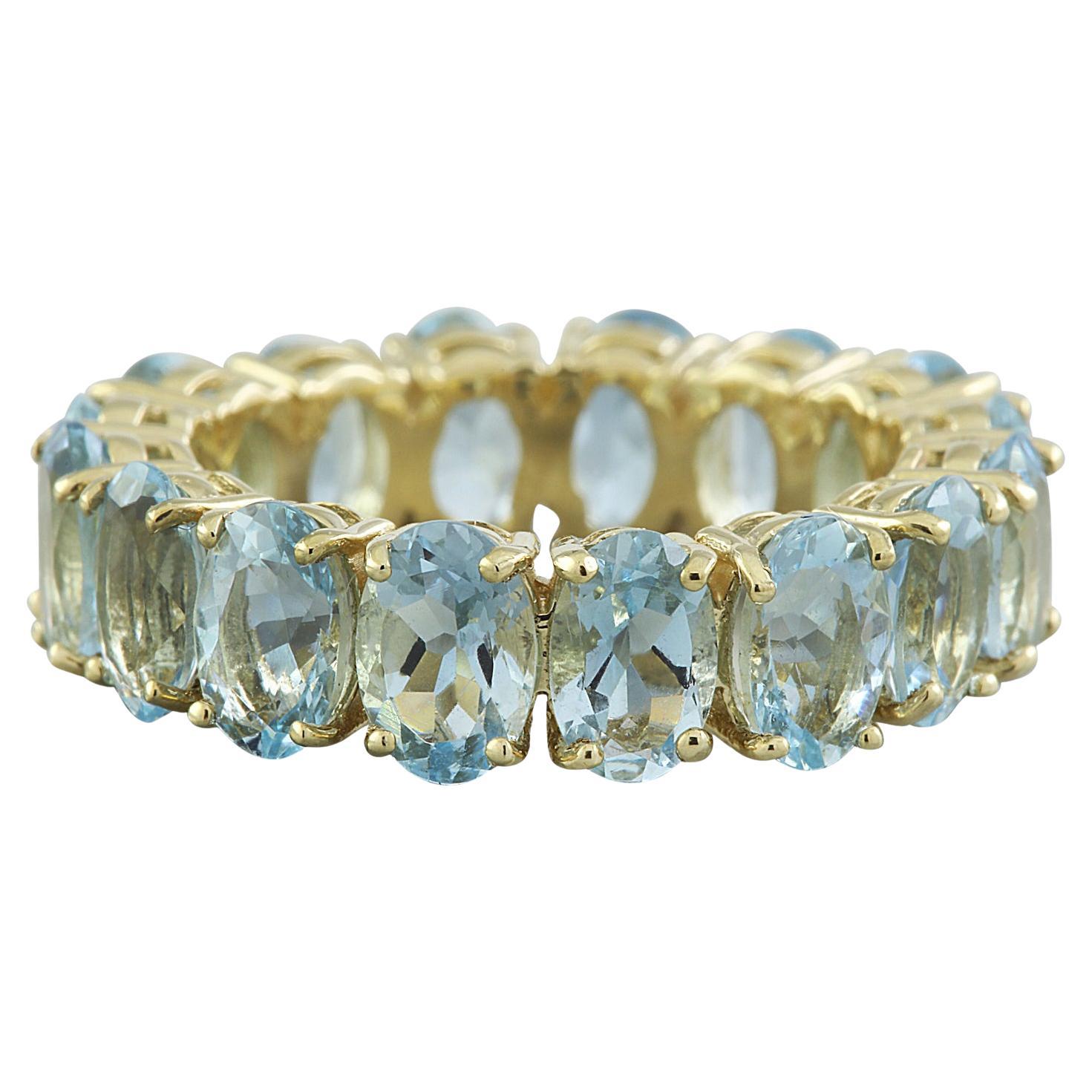 Natural Aquamarine Eternity Ring In 14 Karat Yellow Gold Ring For Sale