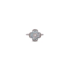 Natural Aquamarine Four-Stone Flower Ring in 18k White Gold