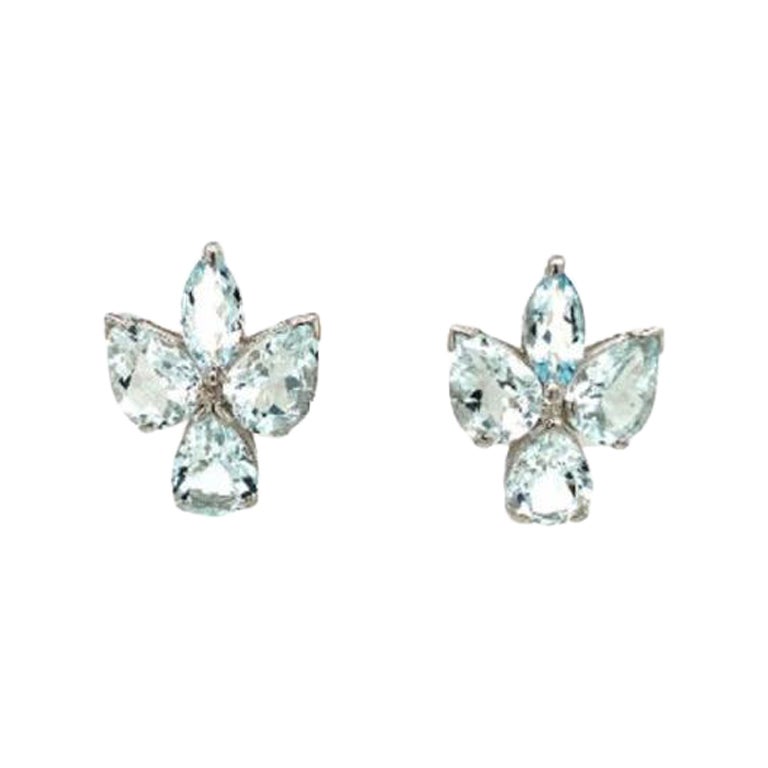 Pendientes clásicos de aguamarina natural en plata de ley con forma de hoja para mamá en venta