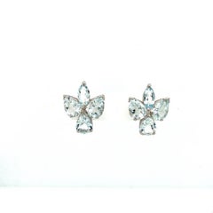 Natural Aquamarine Gemstone Sterling Silver Leaf Classic Stud Earrings for Her