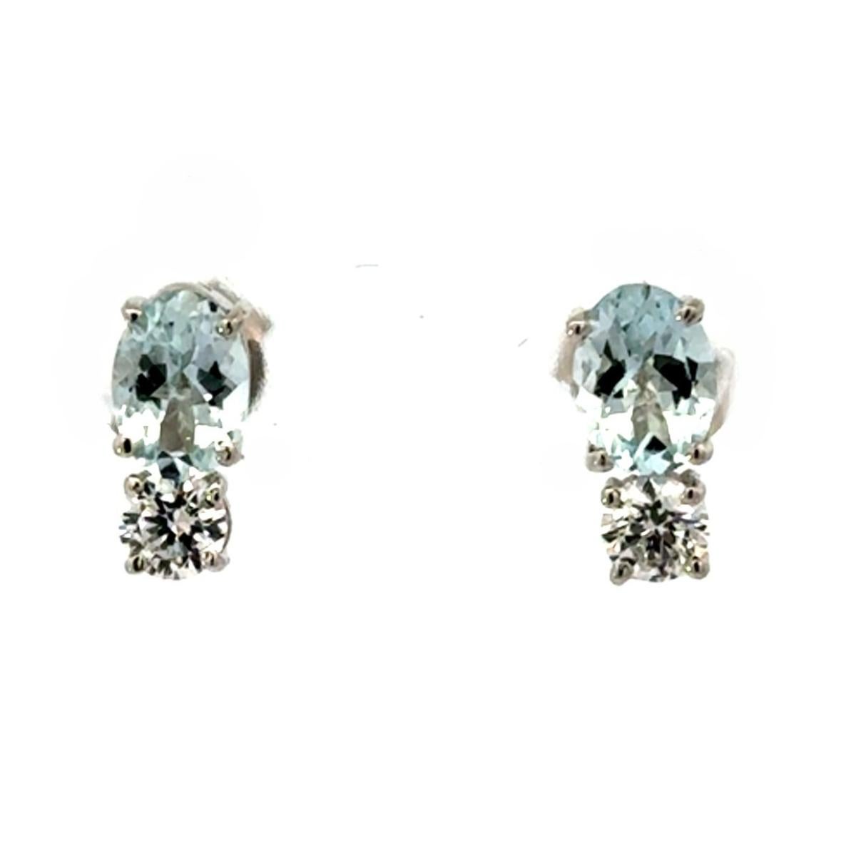 Women's Natural Aquamarine Gemstone Earrings in 925 Silver Dainty Graduation Studs For Sale