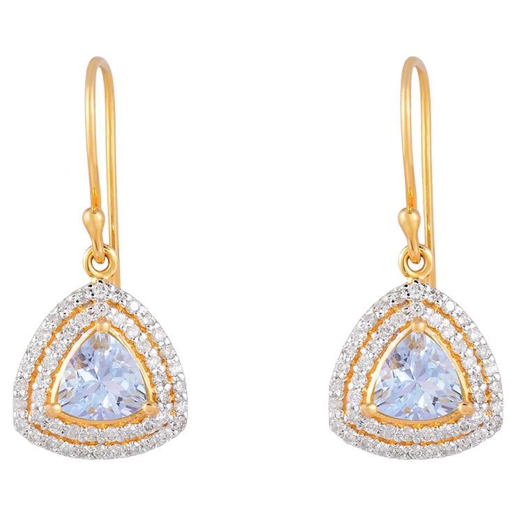 Pendientes de oro con aguamarina natural de 18 quilates