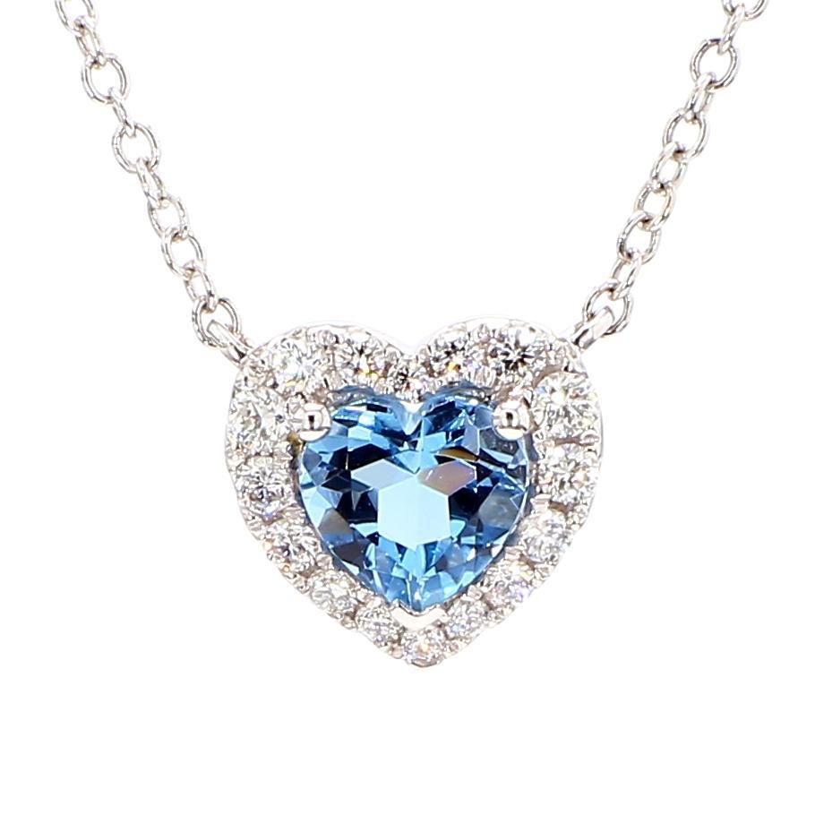 Contemporaneo Collana in oro con cuore di acquamarina naturale e diamante da 0,98 carati TW in vendita