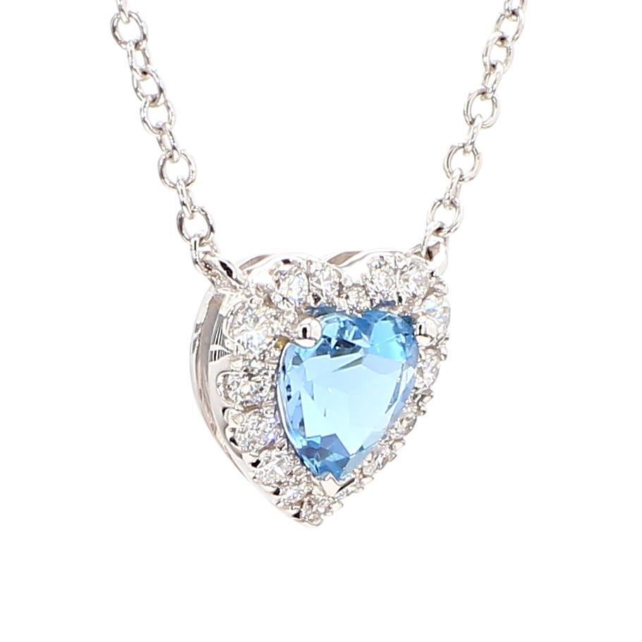 Cuore Collana in oro con cuore di acquamarina naturale e diamante da 0,98 carati TW in vendita