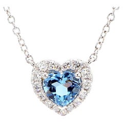 Natürlicher Aquamarin Herz Diamant 0,98 Karat TW Gold Tropfen-Halskette