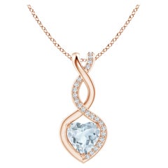 Natural Aquamarine Infinity Heart Pendant with Diamonds in 14K Rose Gold