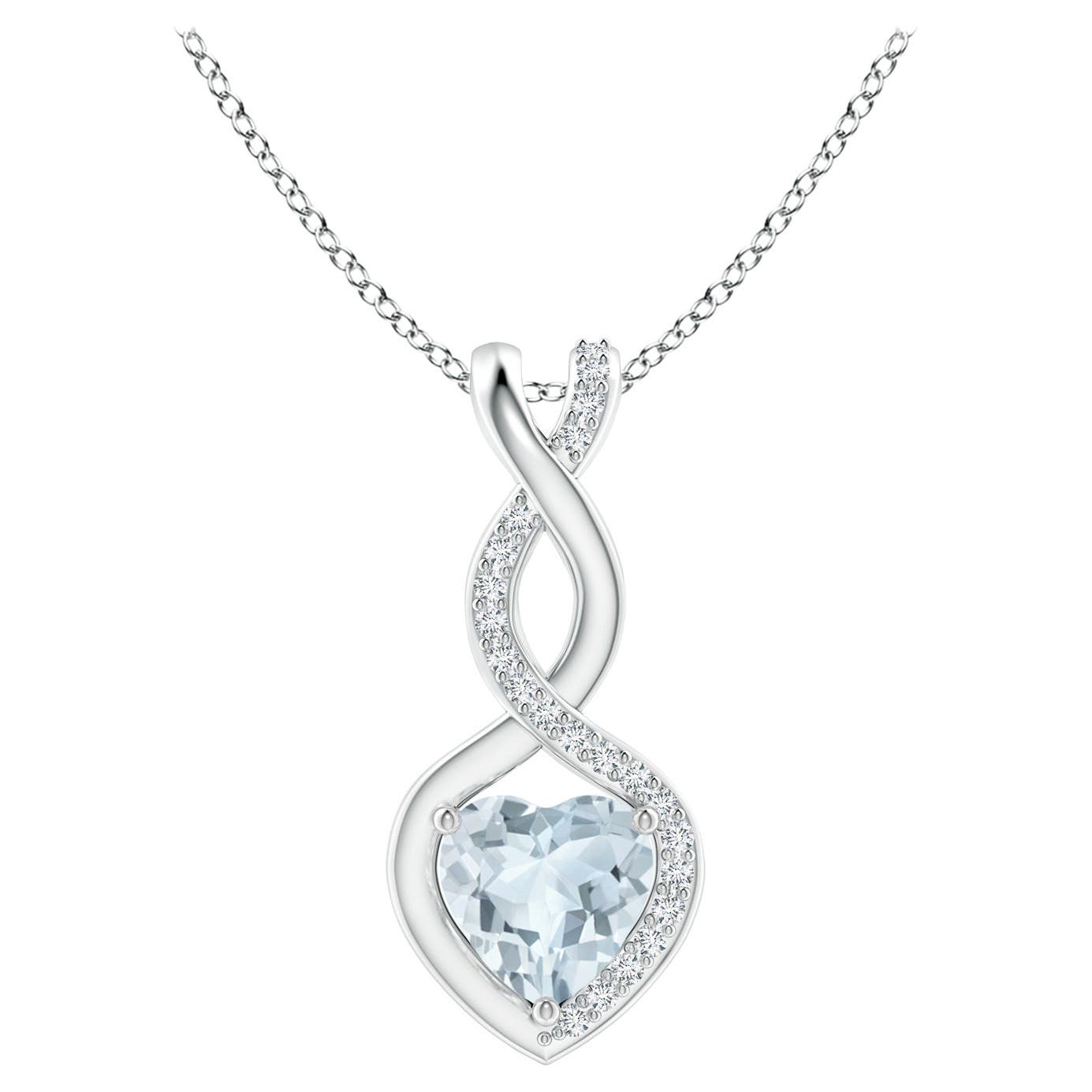 Ciondolo a cuore infinito in acquamarina naturale con diamanti in oro bianco 14K