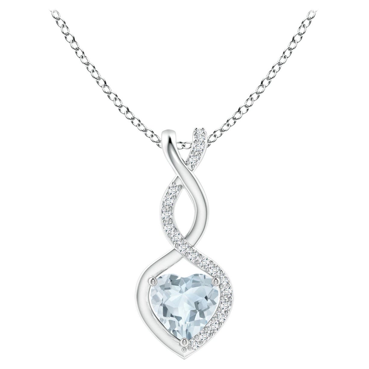 Ciondolo a cuore infinito con acquamarina naturale e diamanti in oro bianco 18 carati