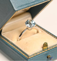 Aquamarine in Platinum Engagement Ring. 1.60ct Round Natural Aquamarine Ring