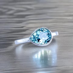 Natural Aquamarine Ring 6.5 14k W Gold 1.37 TCW Certified
