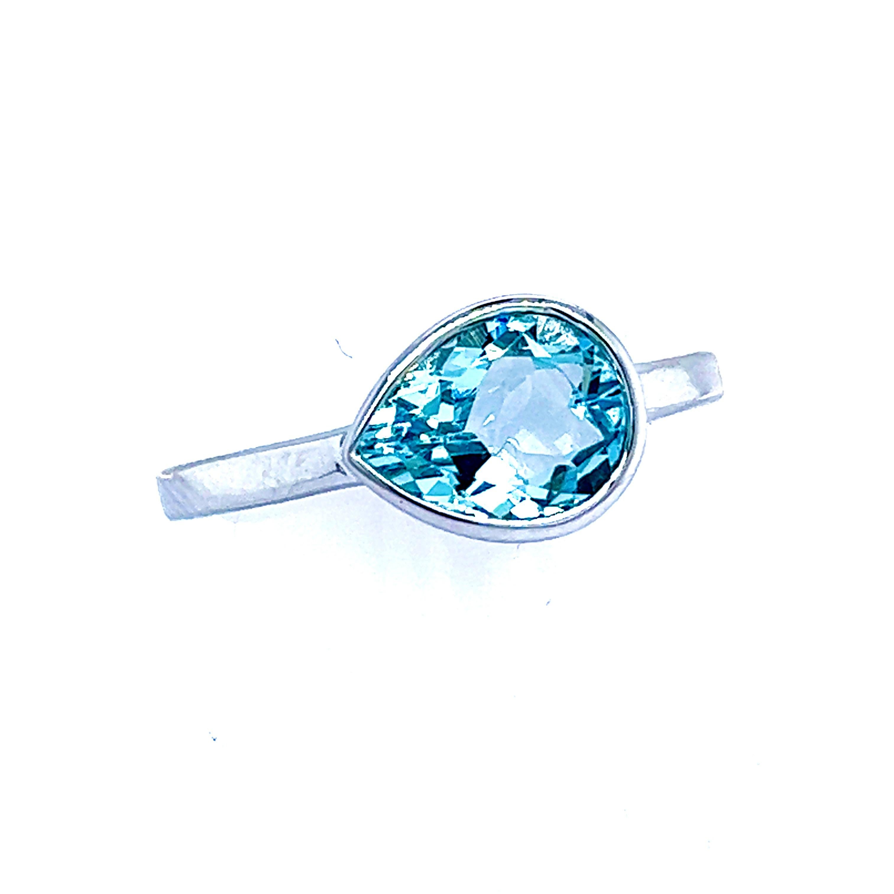 Natural Aquamarine Ring 6.5 14k W Gold 1.37 TCW Certified For Sale 1