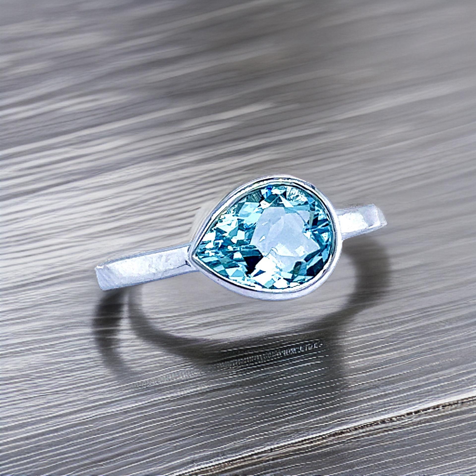 Natural Aquamarine Ring 6.5 14k W Gold 1.37 TCW Certified For Sale 2