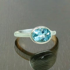 Natural Aquamarine Ring 6.5 14k W Gold 1.64 TCW Certified