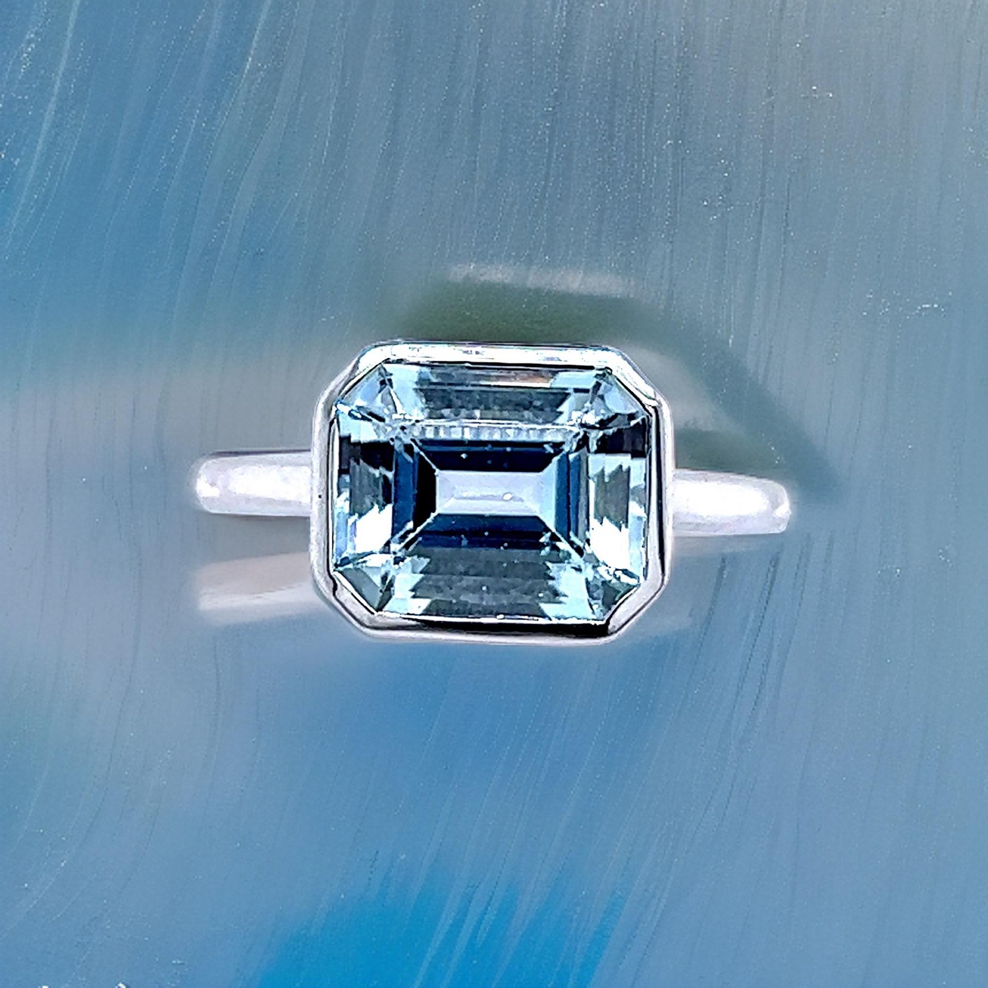 Natural Aquamarine Ring 6.5 14k White Gold 3.21 TCW Certified For Sale 5