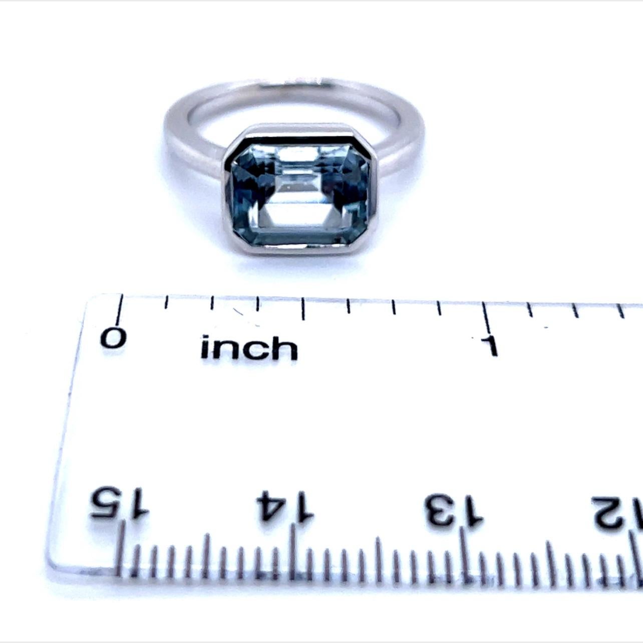 Emerald Cut Natural Aquamarine Ring 6.5 14k White Gold 3.21 TCW Certified For Sale