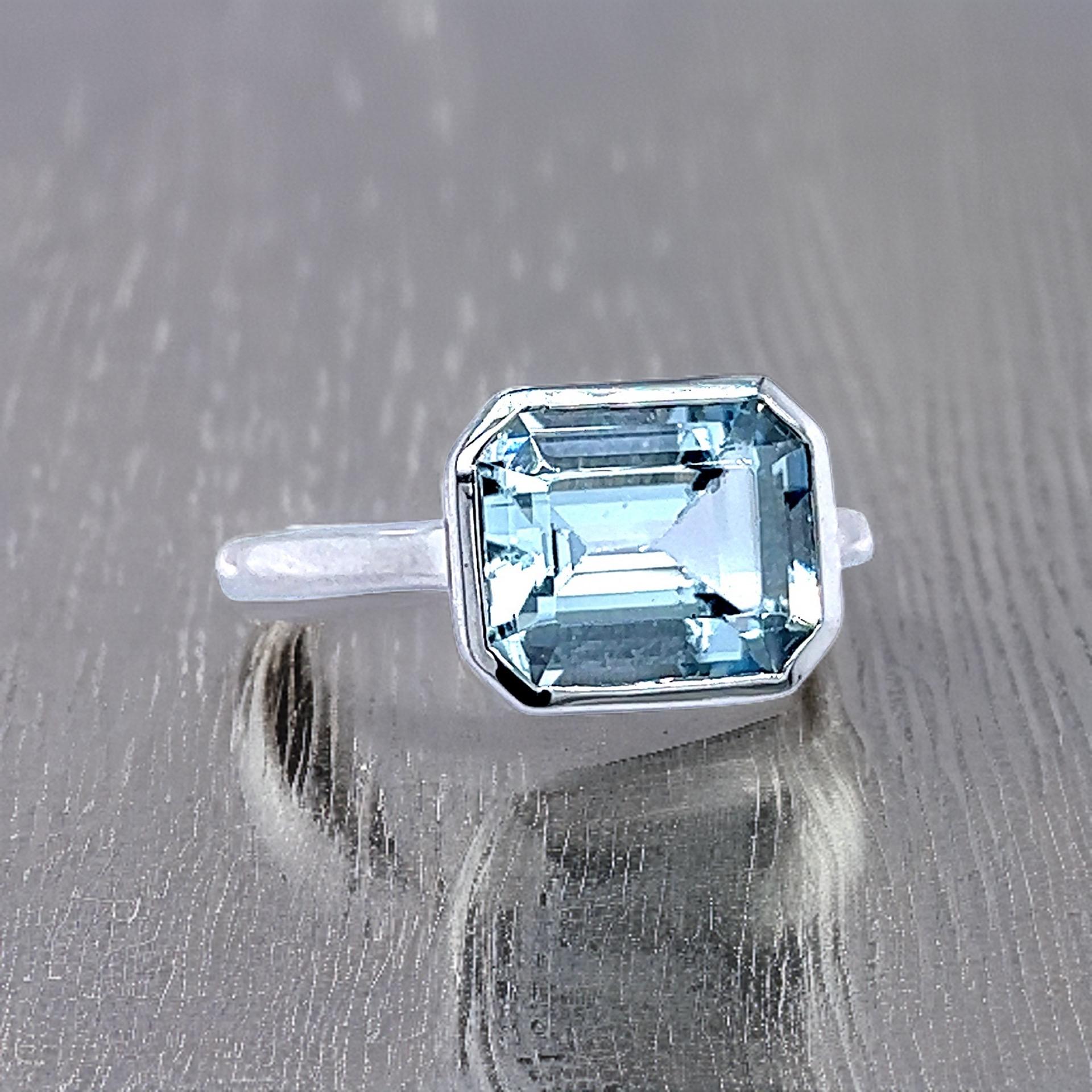 Natural Aquamarine Ring 6.5 14k White Gold 3.21 TCW Certified For Sale 1