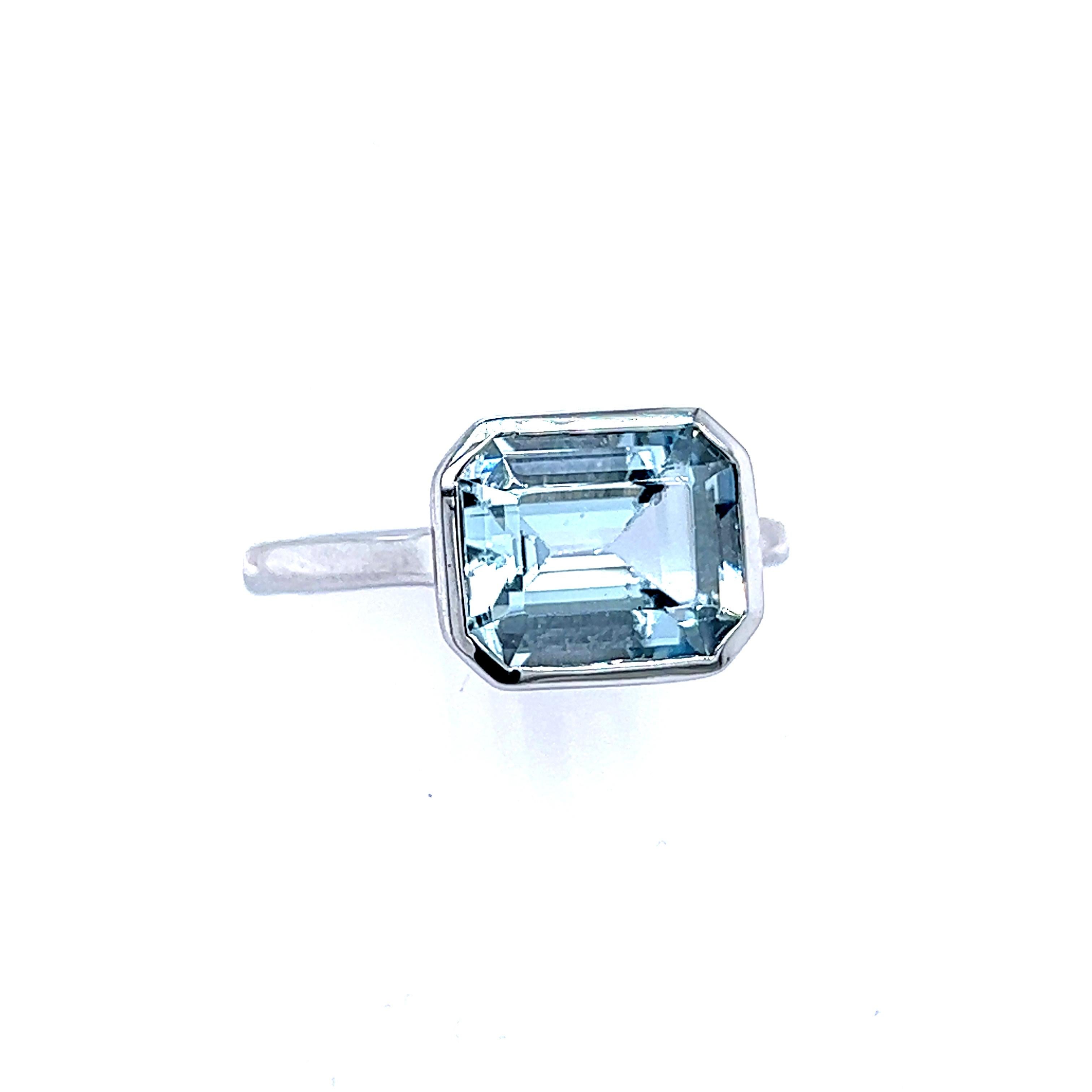 Natural Aquamarine Ring 6.5 14k White Gold 3.21 TCW Certified For Sale 2
