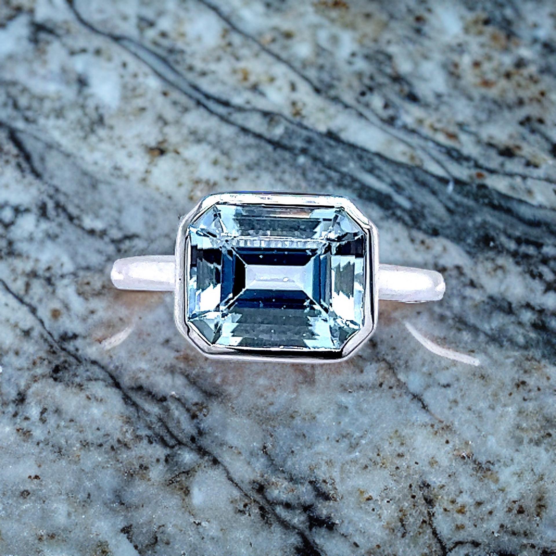Natural Aquamarine Ring 6.5 14k White Gold 3.21 TCW Certified For Sale 3