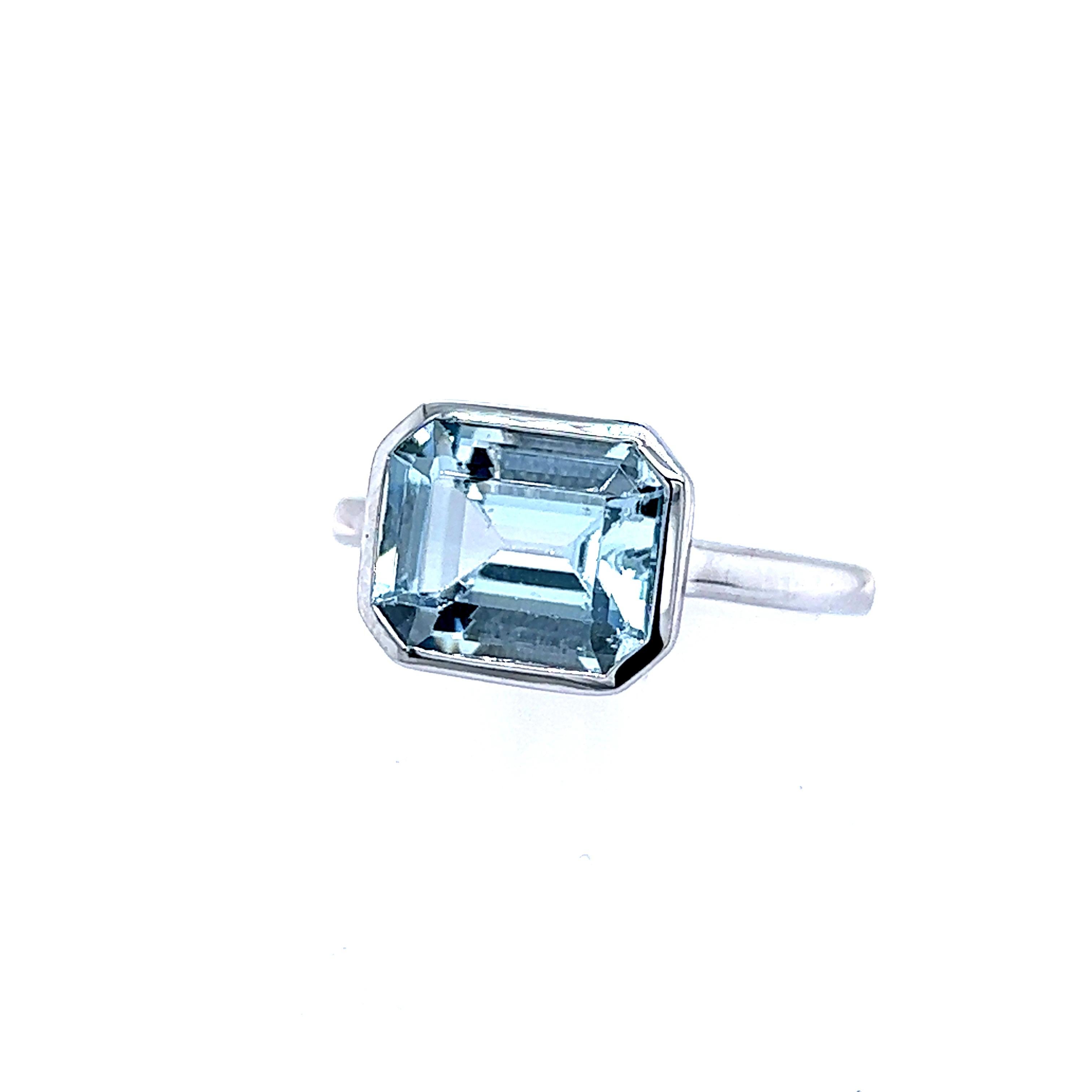 Natural Aquamarine Ring 6.5 14k White Gold 3.21 TCW Certified For Sale 4