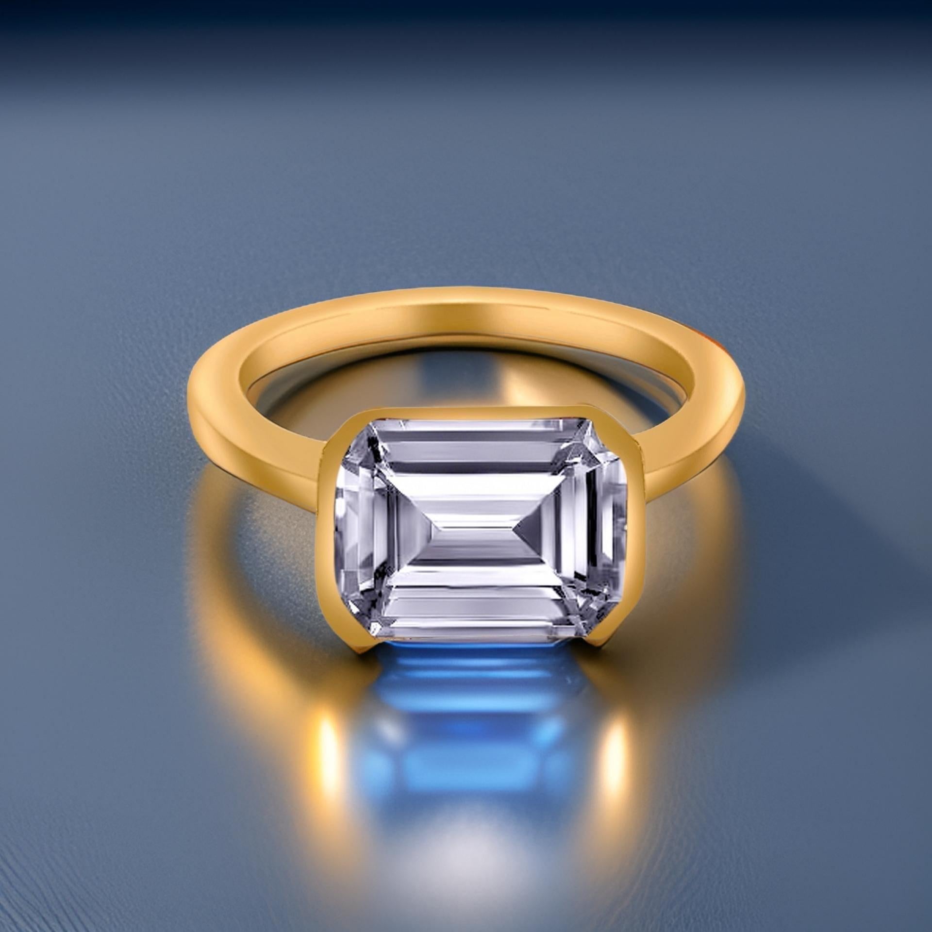 Bague aigue-marine naturelle 6,5 or jaune 14 carats certifiée TCW 2,94 en vente 6
