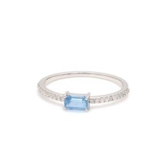 Natural 0.39 cts aquamarine & 0.14 cts diamond ring in 14k gold