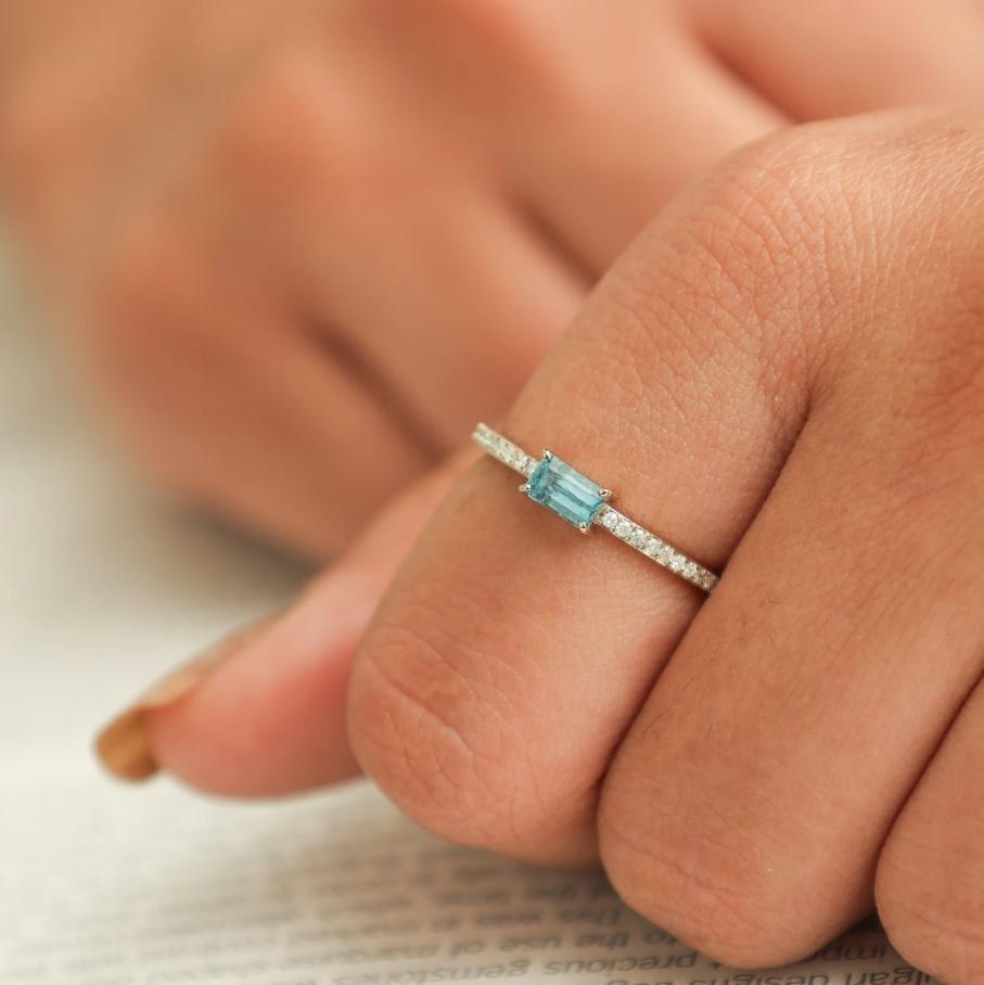 Natural aquamarine ring in 14k gold en venta 2
